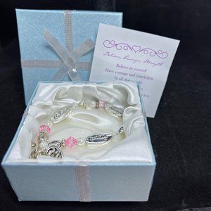 Expressively Yours Silver Tone & Pink Bracelet Believe Courage & Strength (2748)